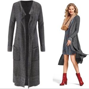 Cabi Lara Long Duster Sweater M NWT Gray Black